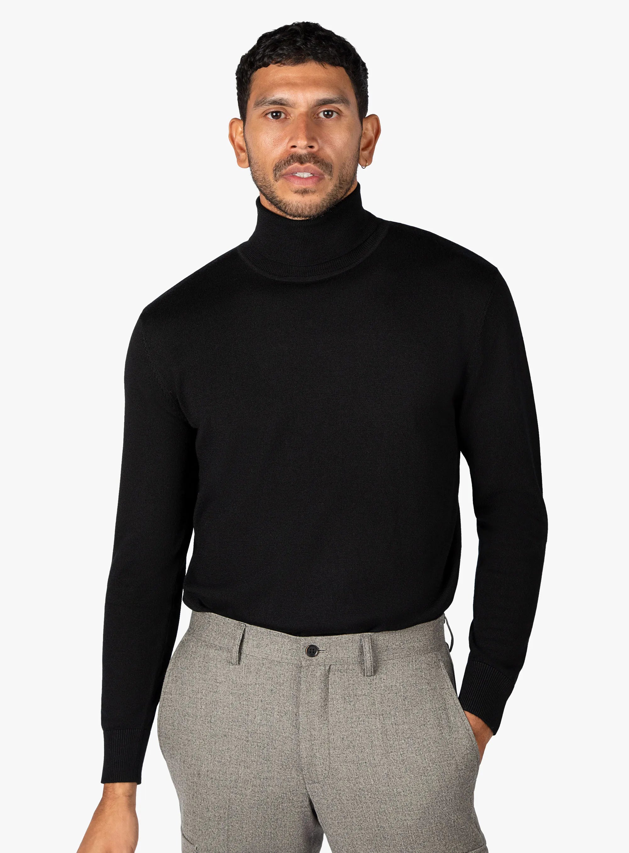 Merino Wool Black Turtleneck Knit