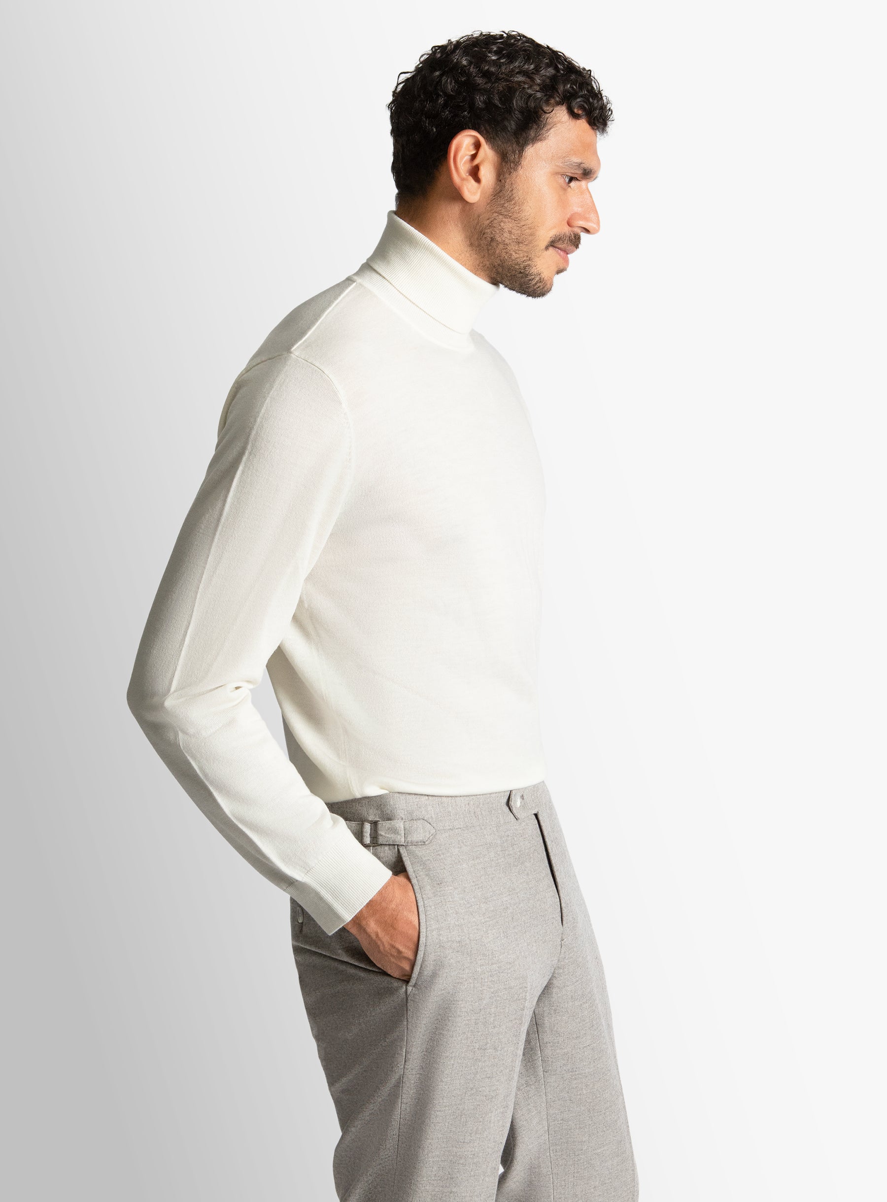 Merino Wool Cream Turtleneck Knit
