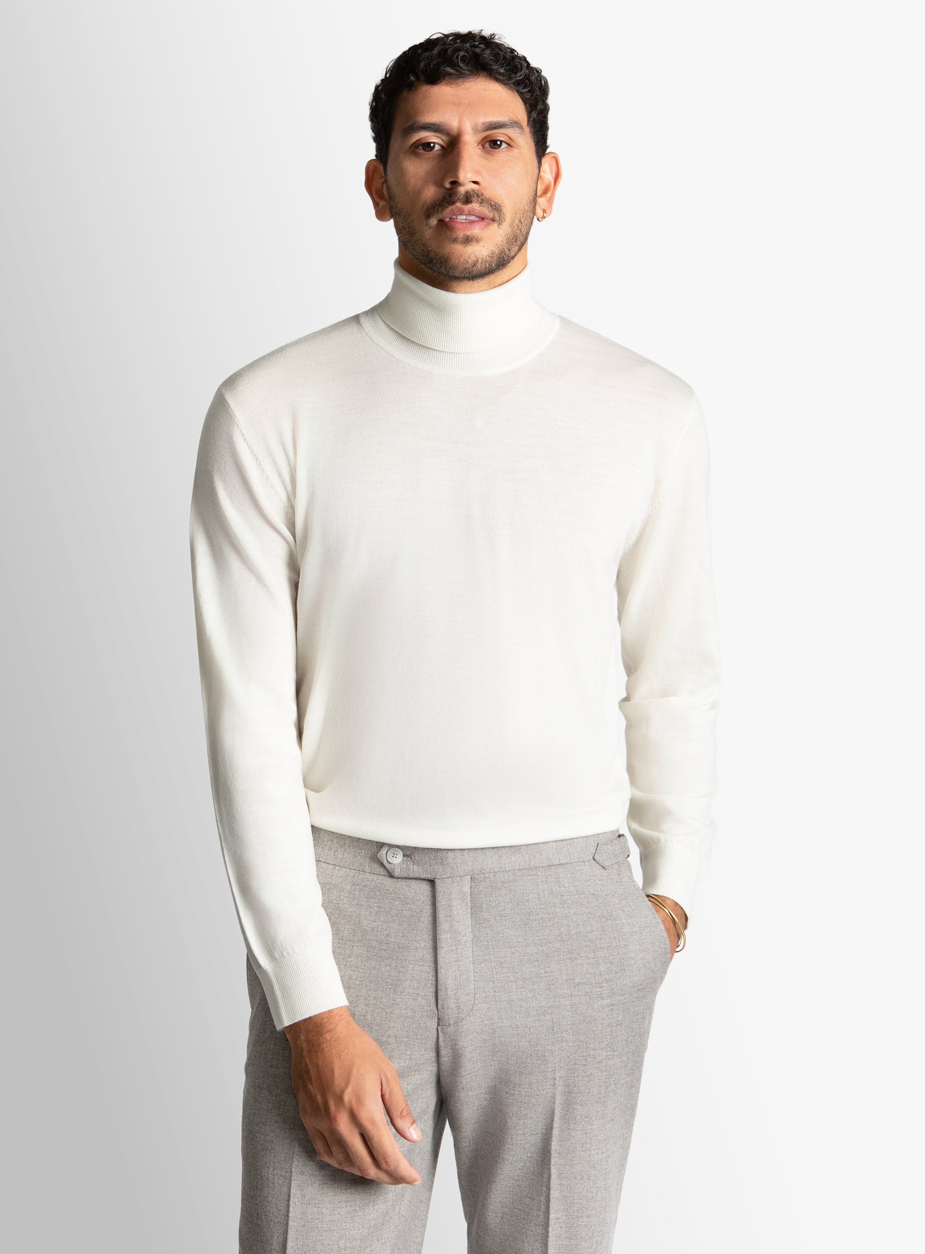 Merino Wool Cream Turtleneck Knit