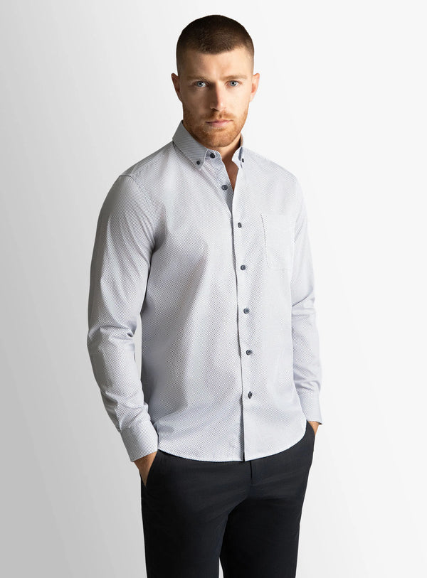 Merano Blue Micro Buttondown Print Shirt