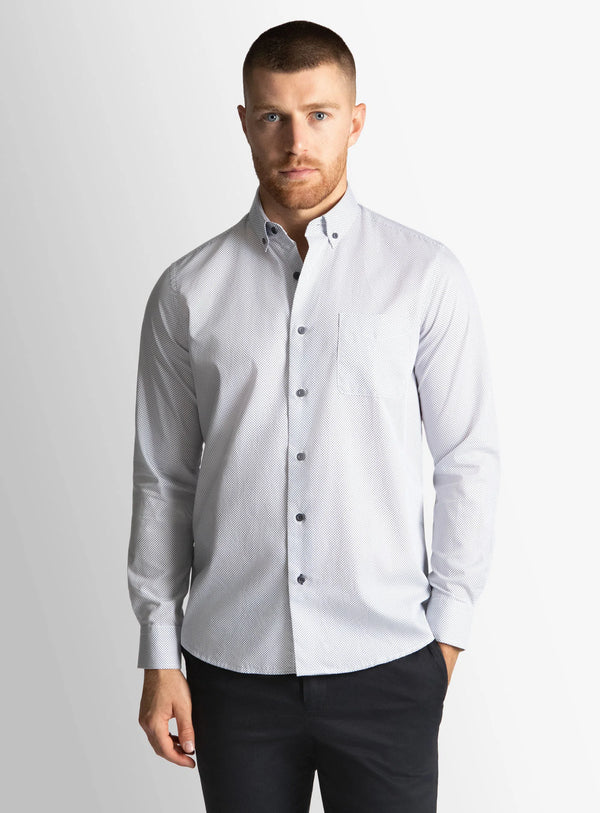 Merano Blue Micro Buttondown Print Shirt