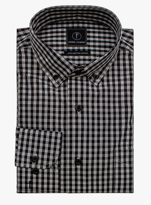Merano Melange Grey and Black Gingham Shirt