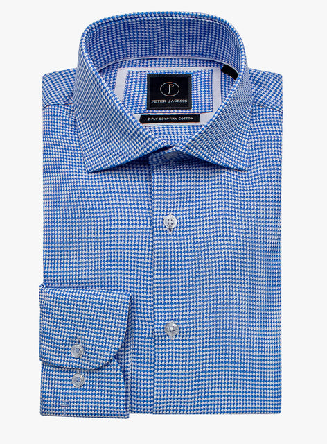 Milan Blue Houndstooth Jacquard Shirt