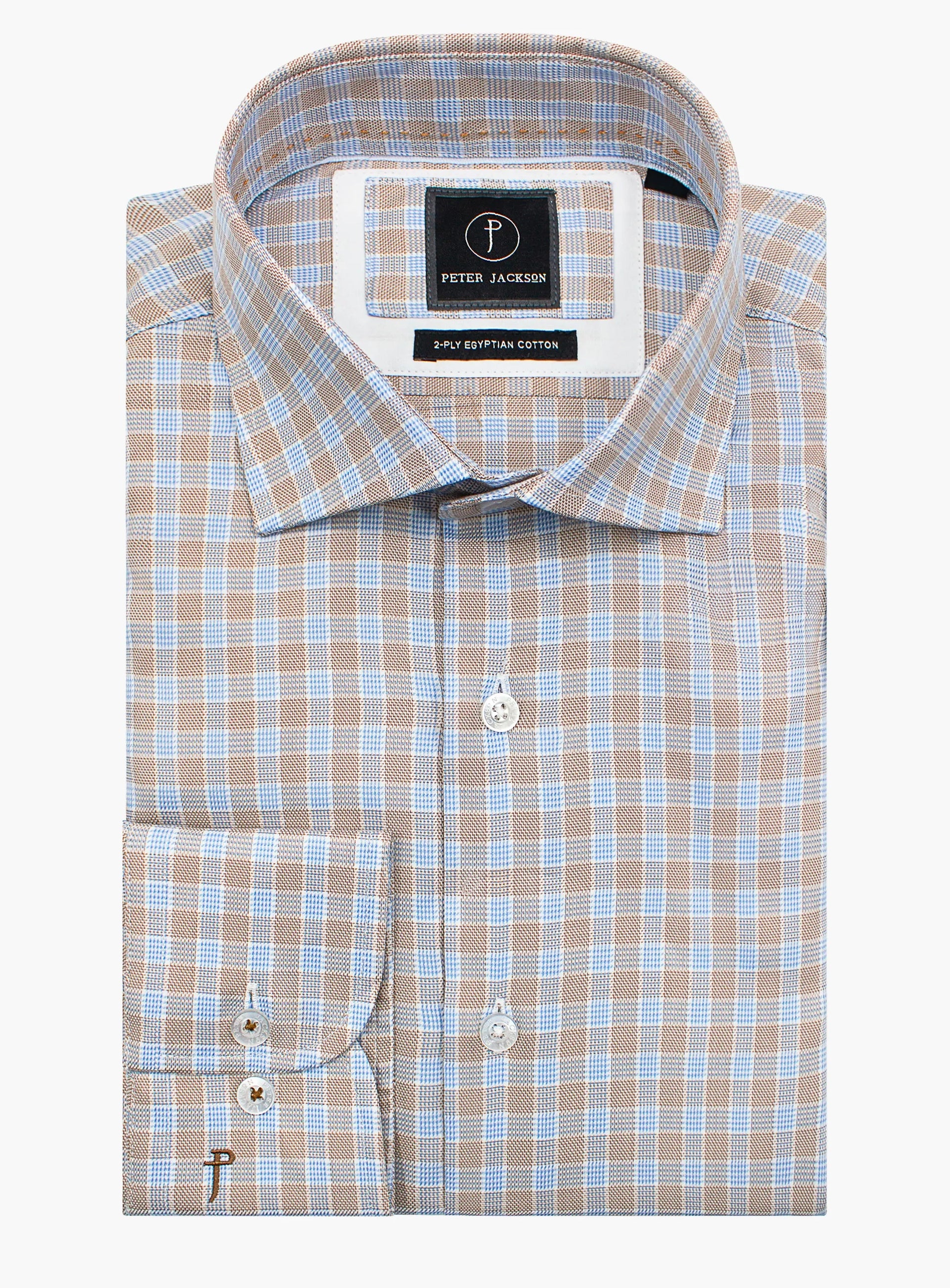 Milan Taupe & Blue Plaid Shirt