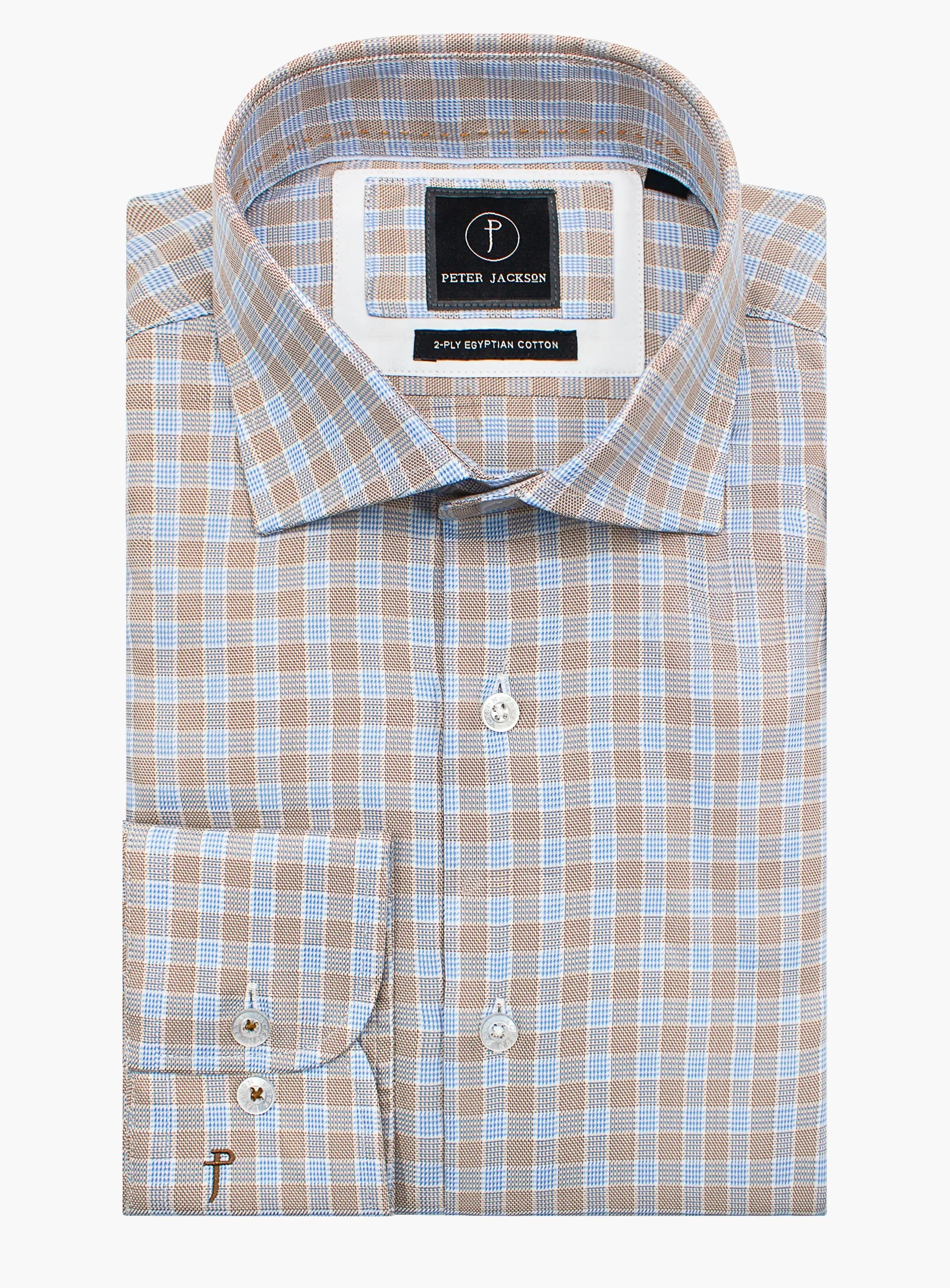 Milan Taupe &amp; Blue Plaid Shirt