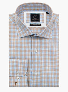 Milan Taupe & Blue Plaid Shirt