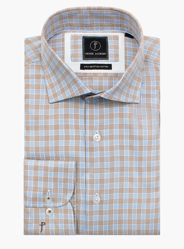 Milan Taupe & Blue Plaid Shirt