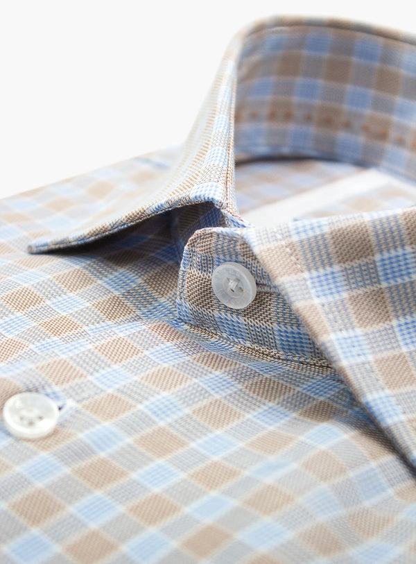Milan Taupe & Blue Plaid Shirt