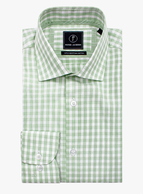 Milan White & Green Gingham Shirt