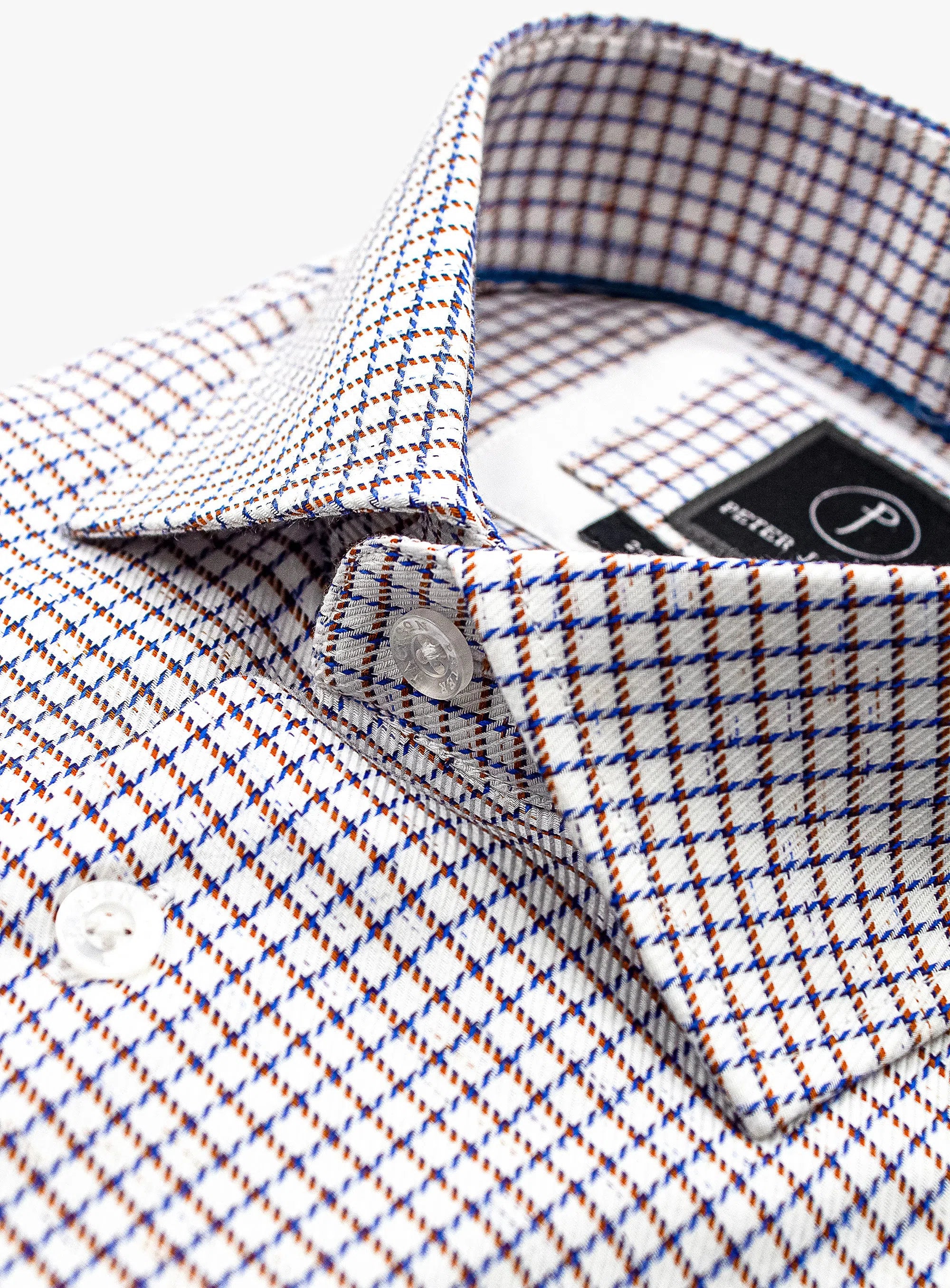 Milan White Luxury weave with Blue/Orange mini Check Shirt