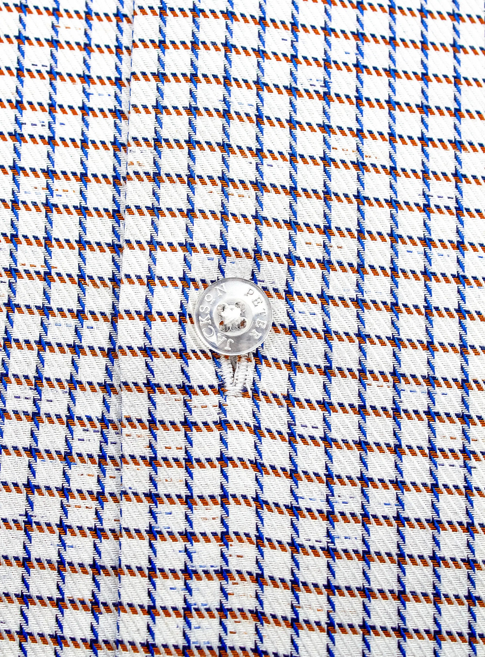 Milan White Luxury weave with Blue/Orange mini Check Shirt