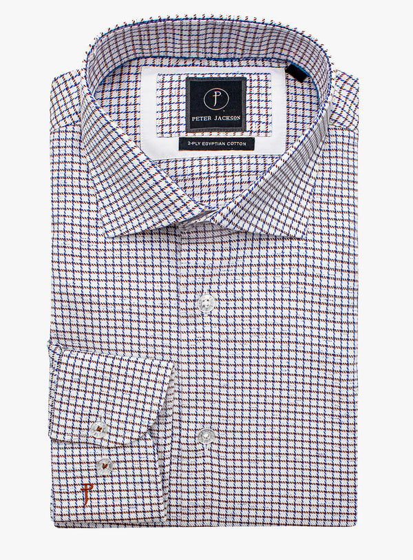 Milan White Luxury weave with Blue/Orange mini Check Shirt