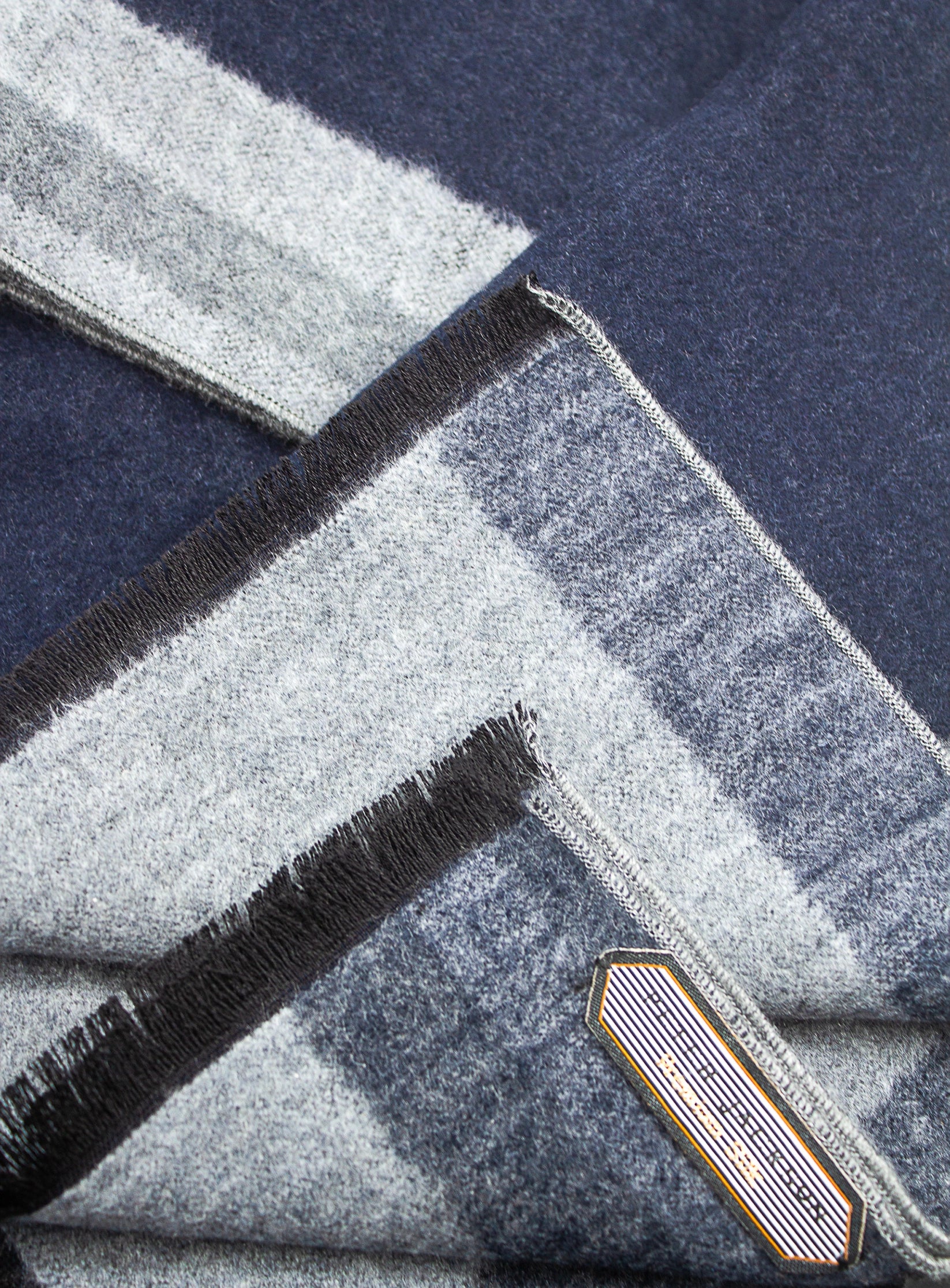 Navy and grey colour block pure silk scarf