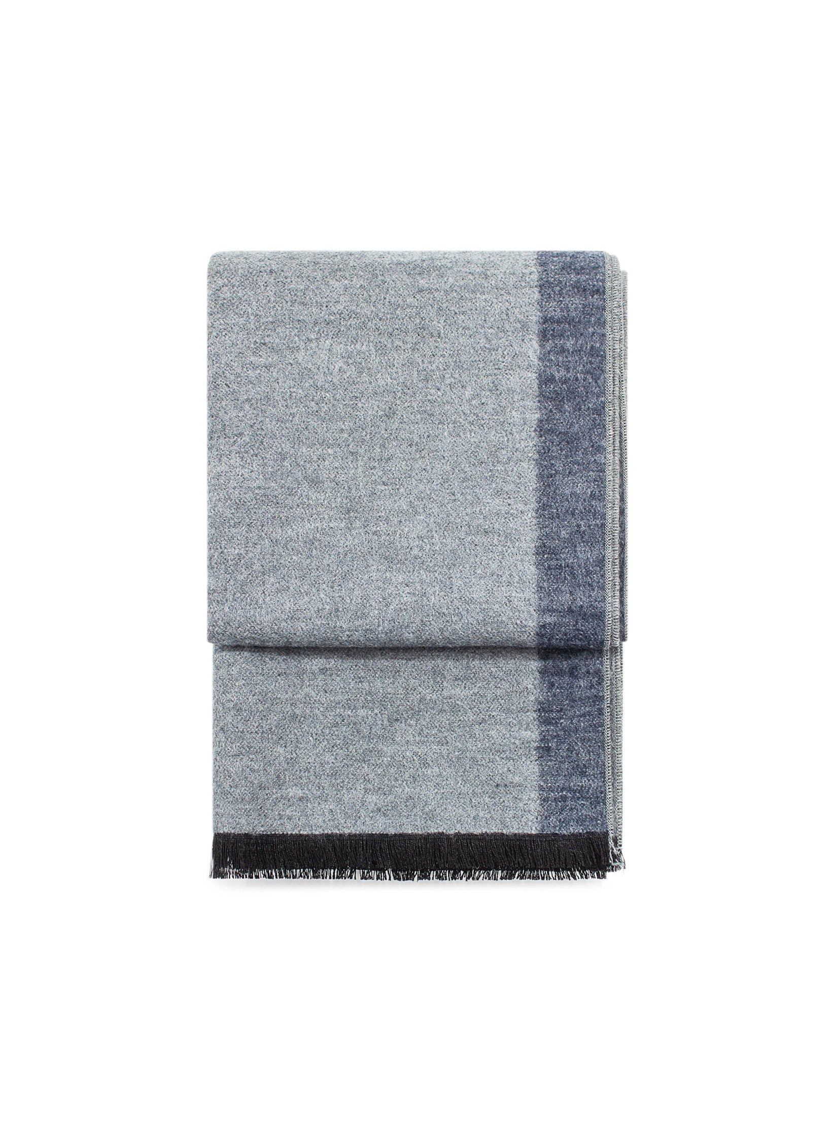 Navy and grey colour block pure silk scarf