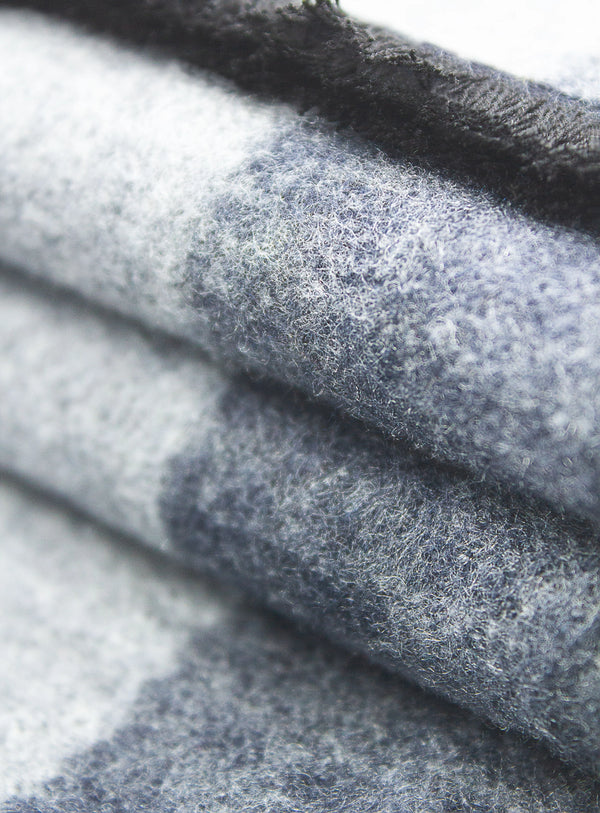 Navy and grey colour block pure silk scarf