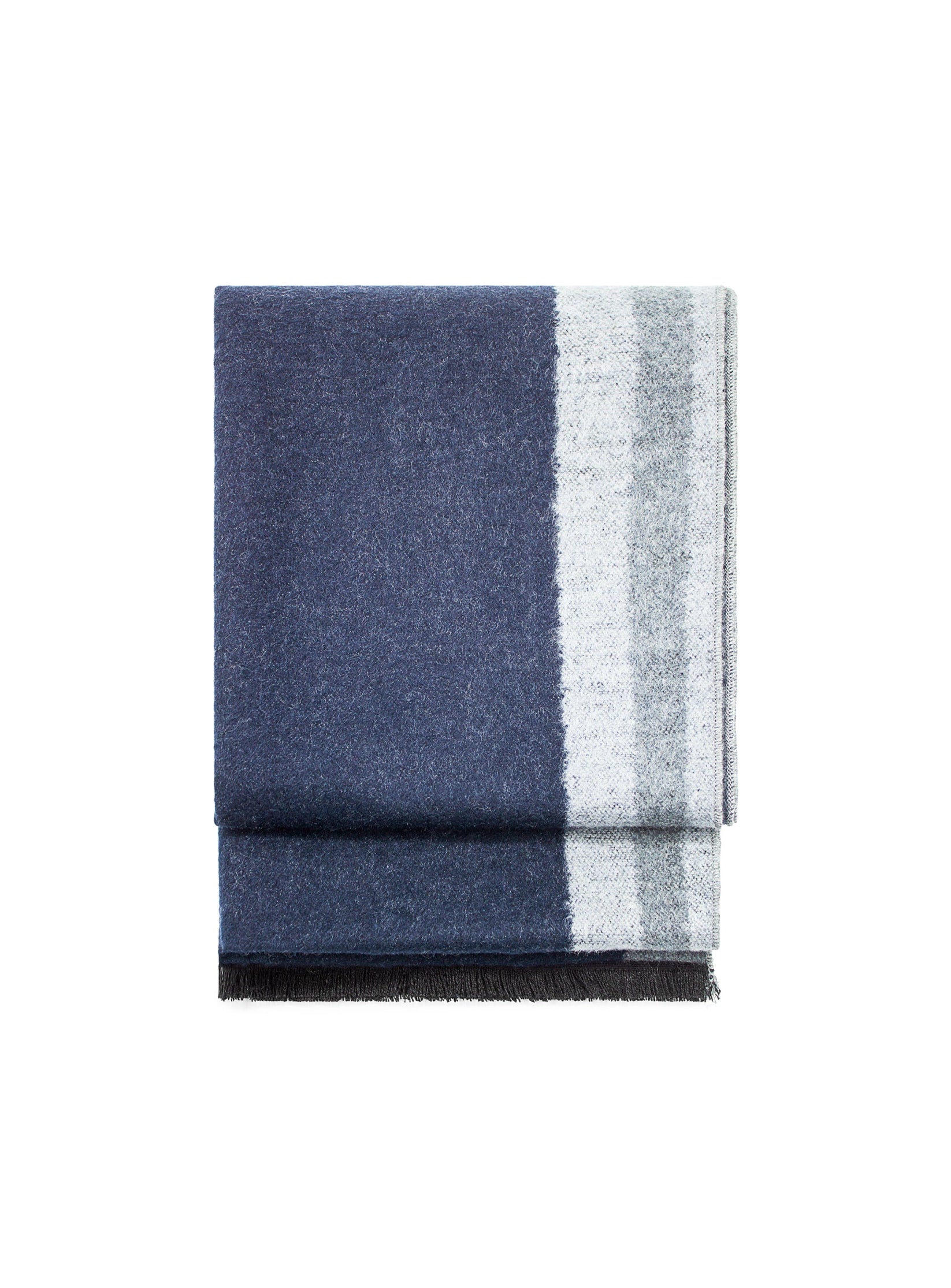 Navy and grey colour block pure silk scarf