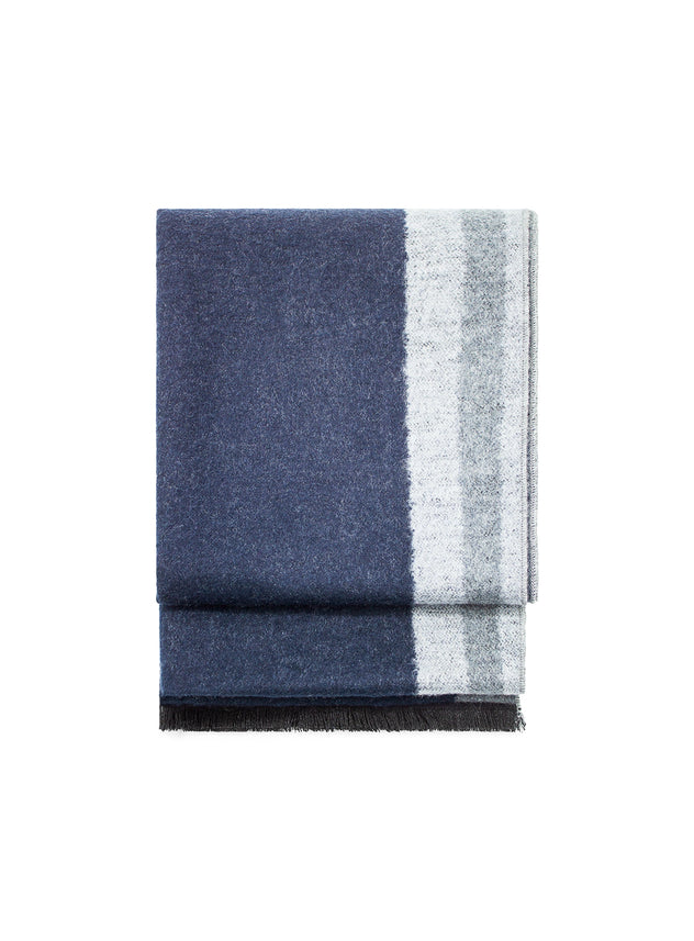 Navy and grey colour block pure silk scarf
