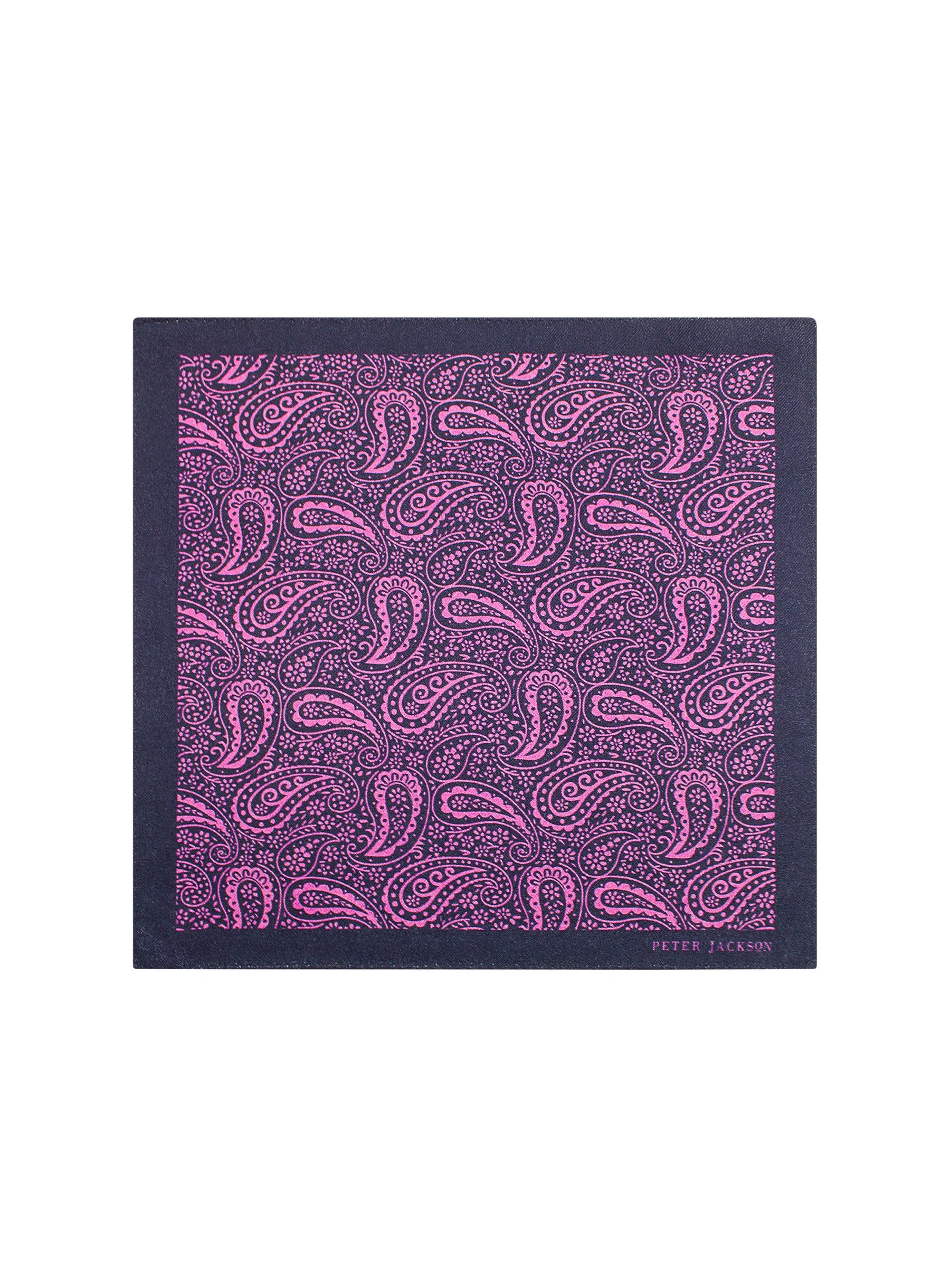 Navy &amp; Pink Flourish Pocket Square