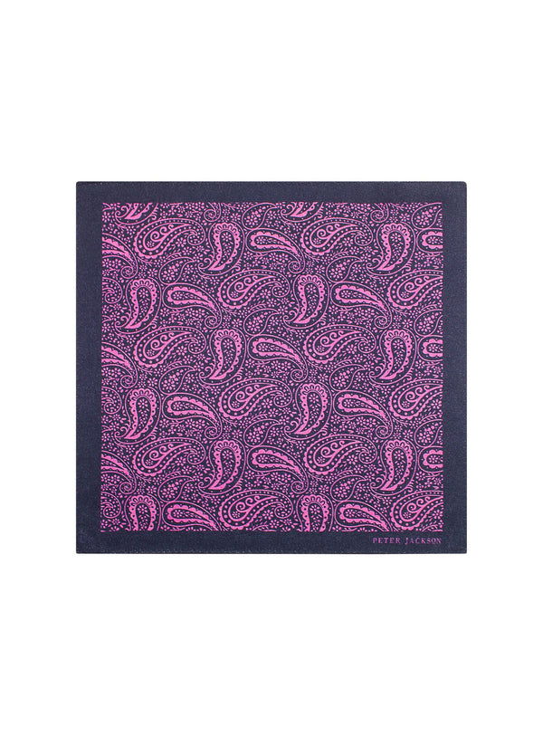 Navy & Pink Flourish Pocket Square