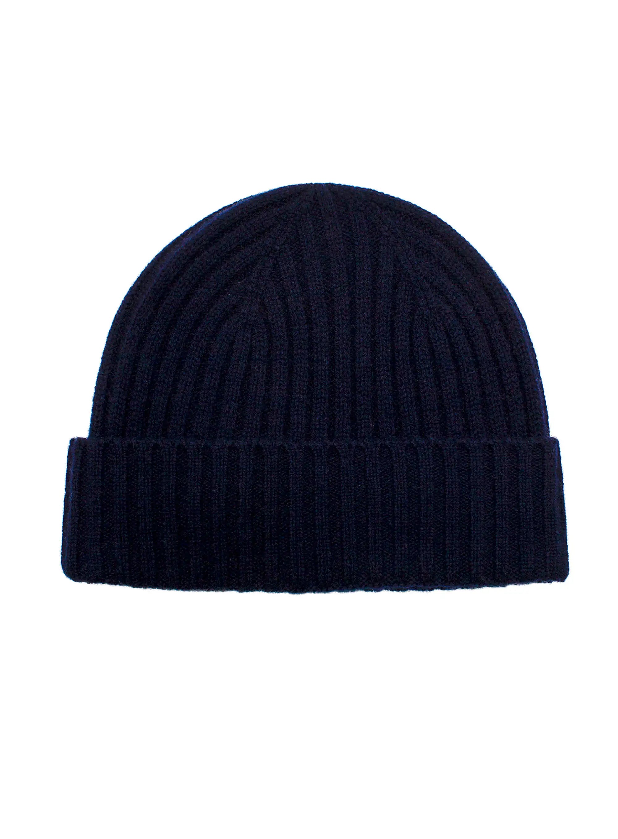 Navy Wool Cashmere Ribbed Beanie Texture