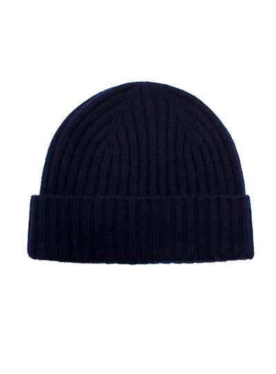 Navy Wool Cashmere Ribbed Beanie Texture