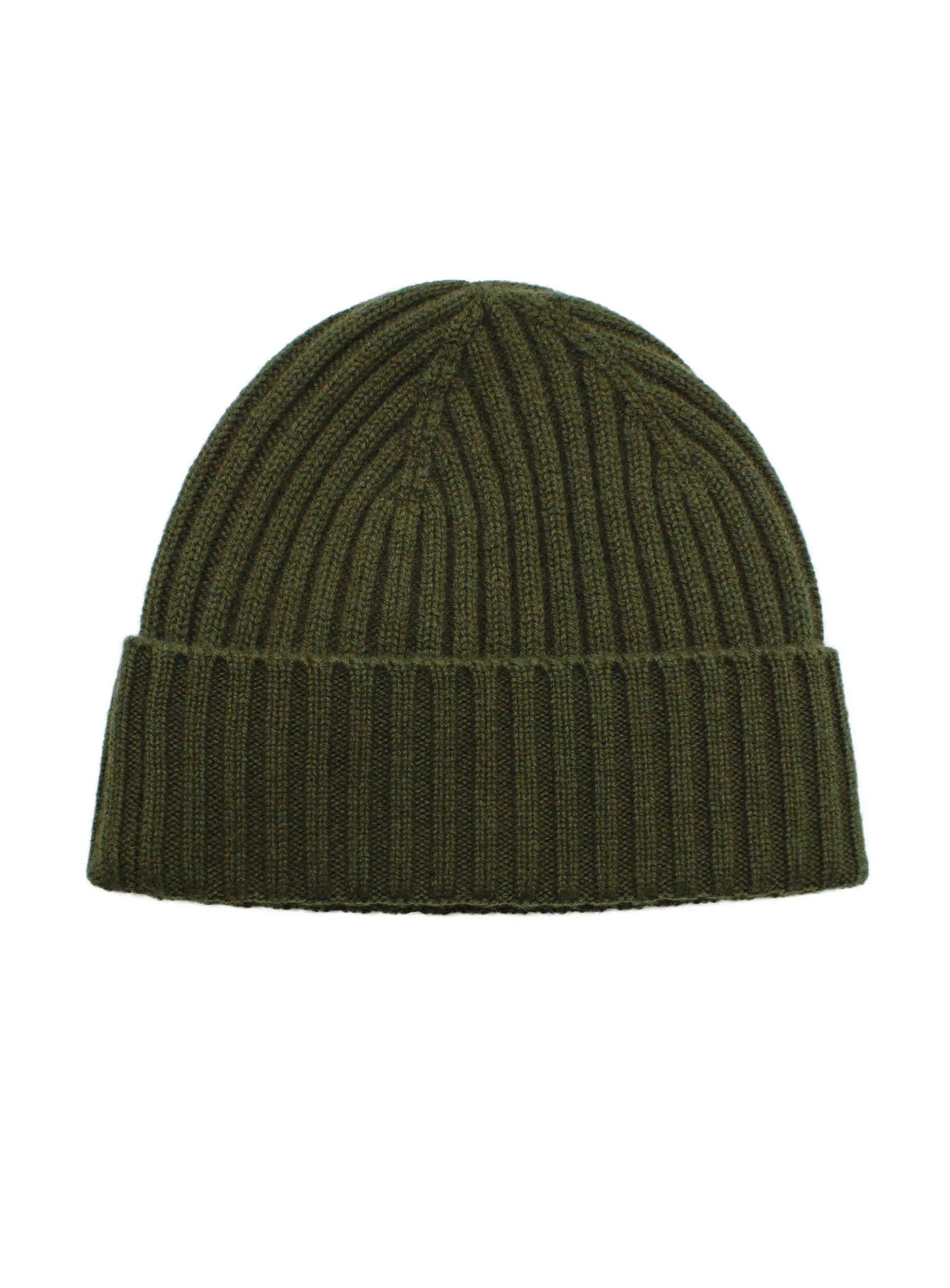 Olive Wool Cashmere Ribbed Beanie Texture