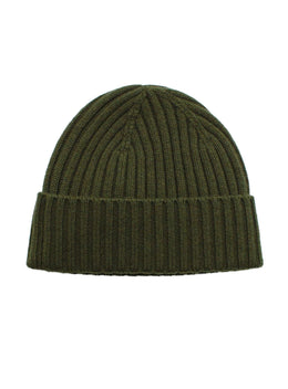 Olive Wool-Cashmere Ribbed Beanie