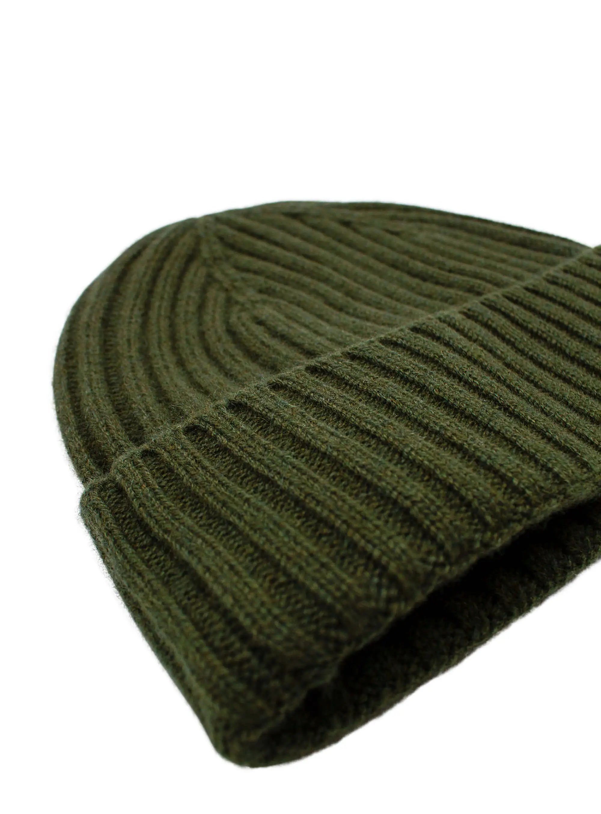 Wool-Cashmere Ribbed Olive Beanie