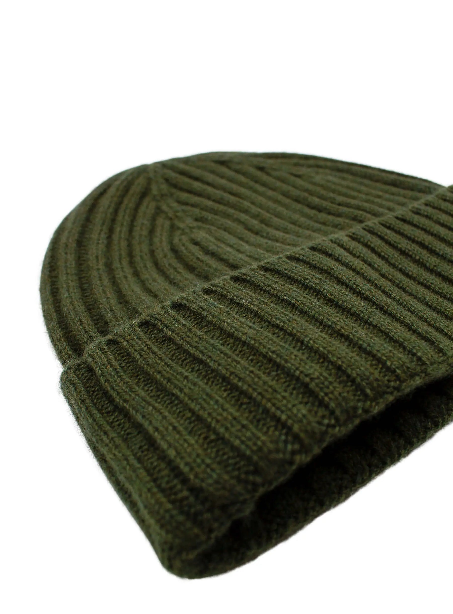 Olive Wool Cashmere Ribbed Beanie Texture