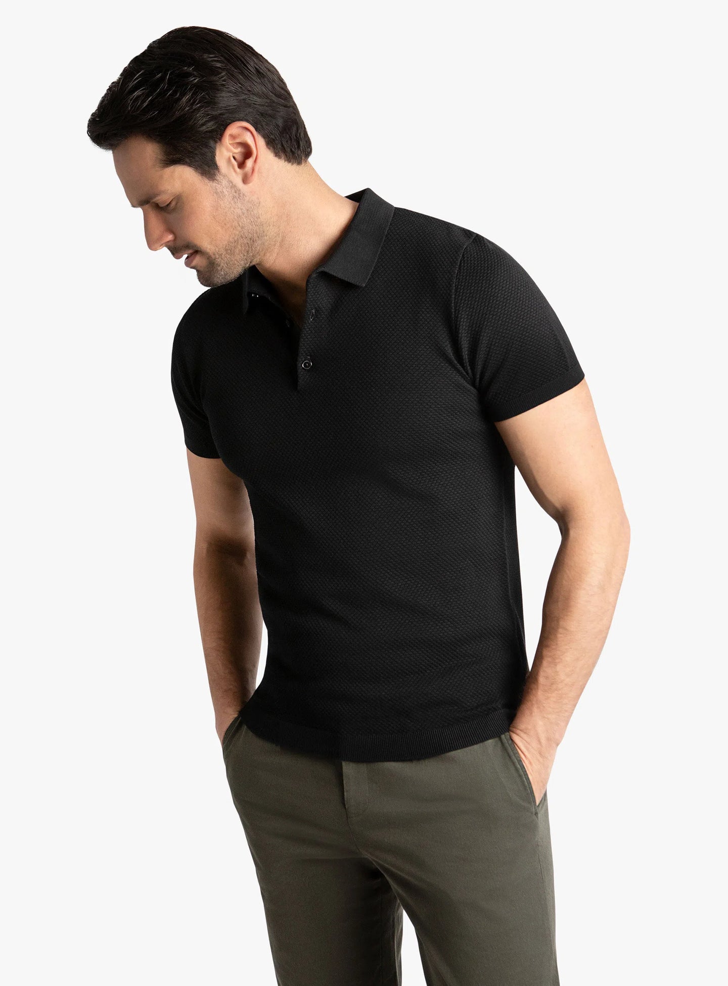 Orta Textured Short Sleeve Black Polo
