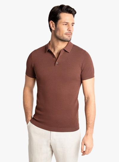 Orta Textured Short Sleeve Chocolate Knit Polo