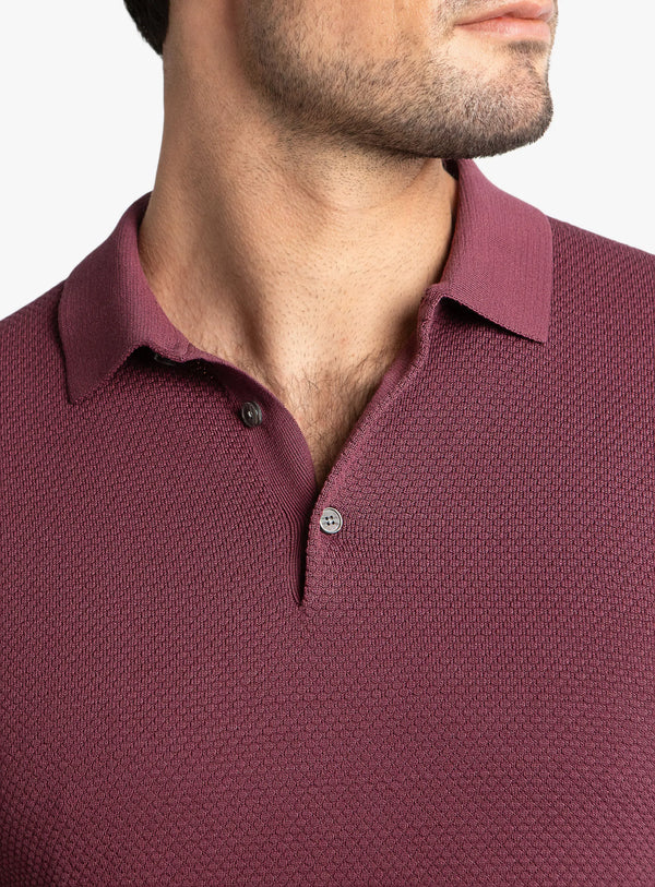 Orta Textured Short Sleeve Plum Knit Polo