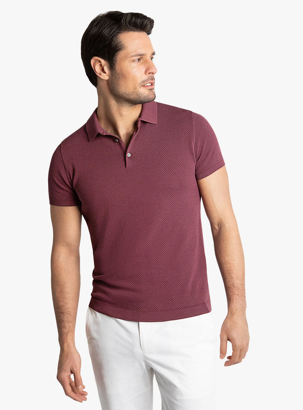 Orta Textured Short Sleeve Plum Knit Polo