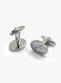 Oval Silver with Mother of Pearl Cufflinks