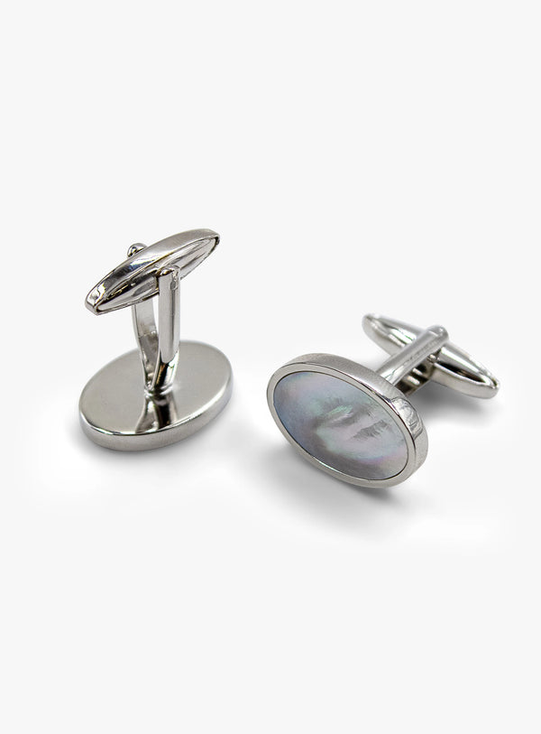 oval silver with mother of pearl cufflinks