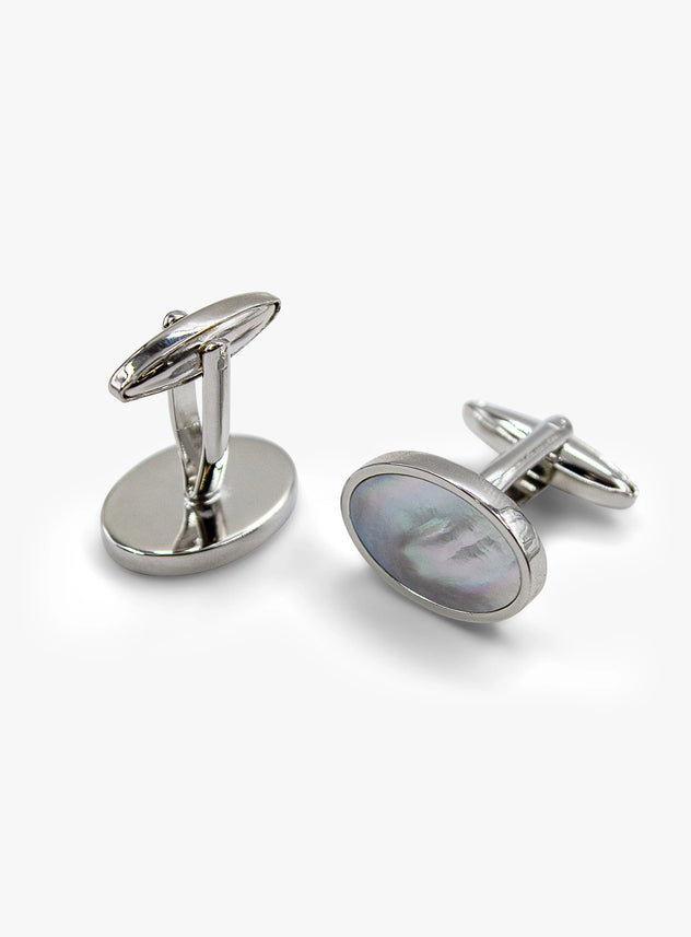 oval silver with mother of pearl cufflinks