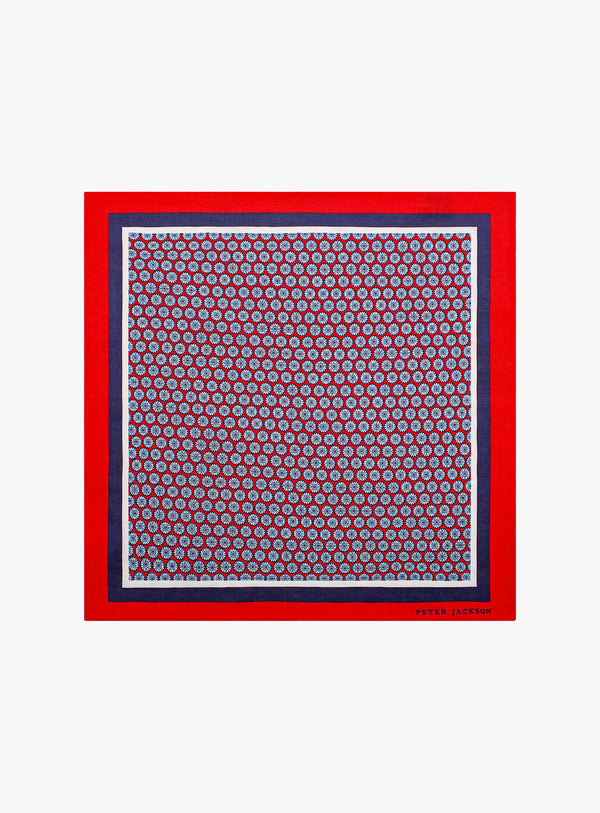 Red Floral Motif Pocket Square