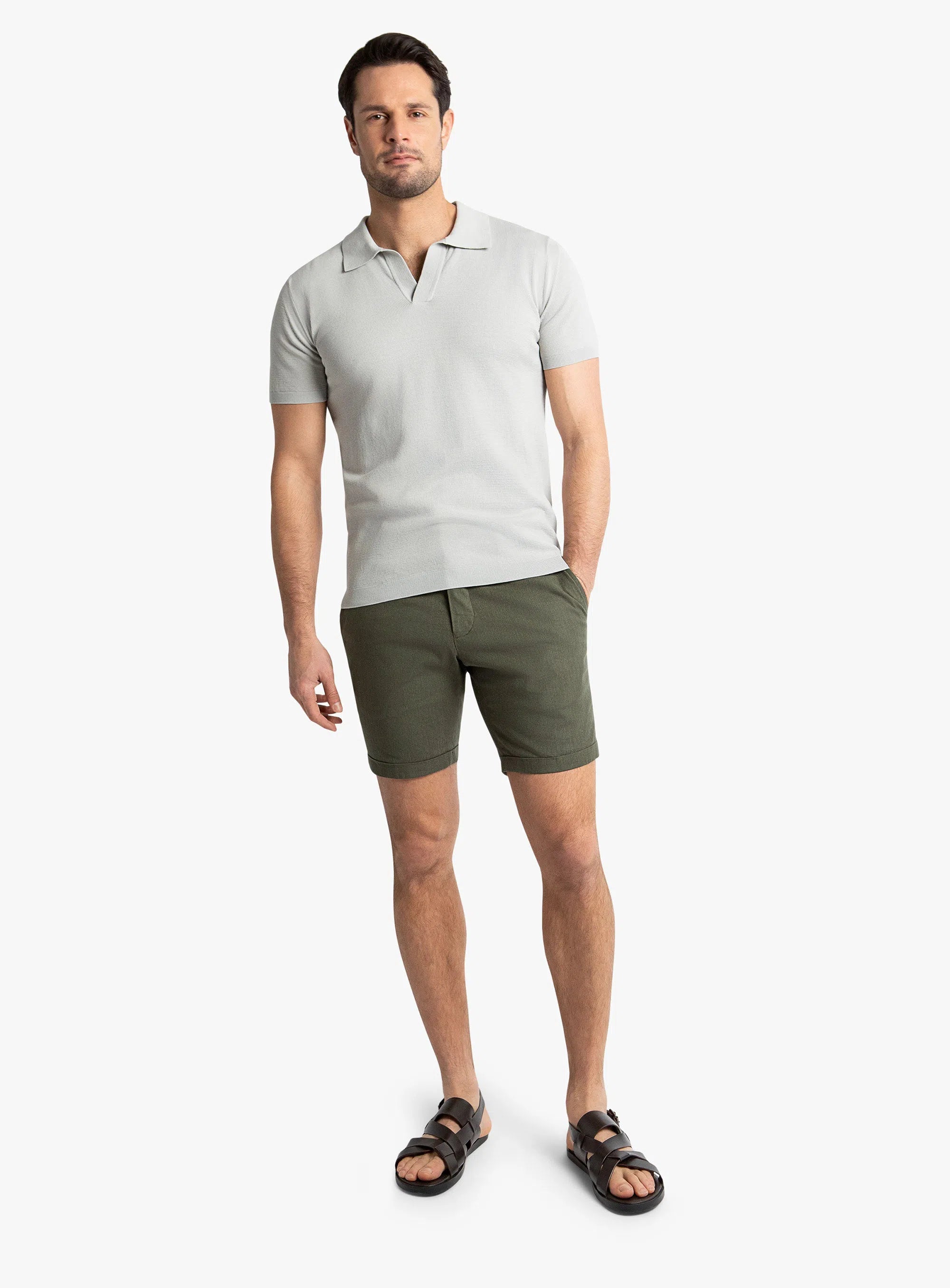 Sorrento Olive Twill Linen Shorts