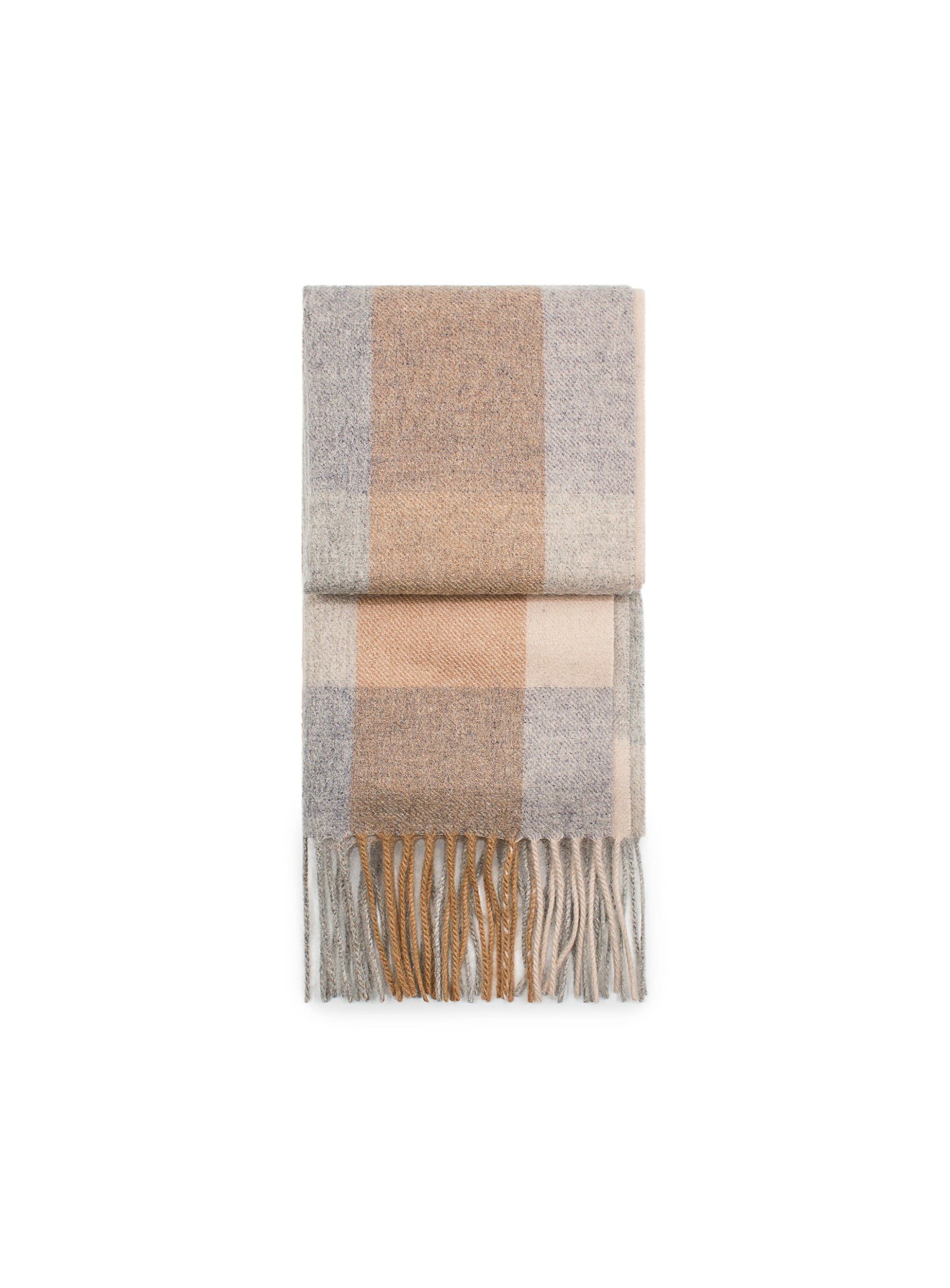 tan and grey pure wool scarf
