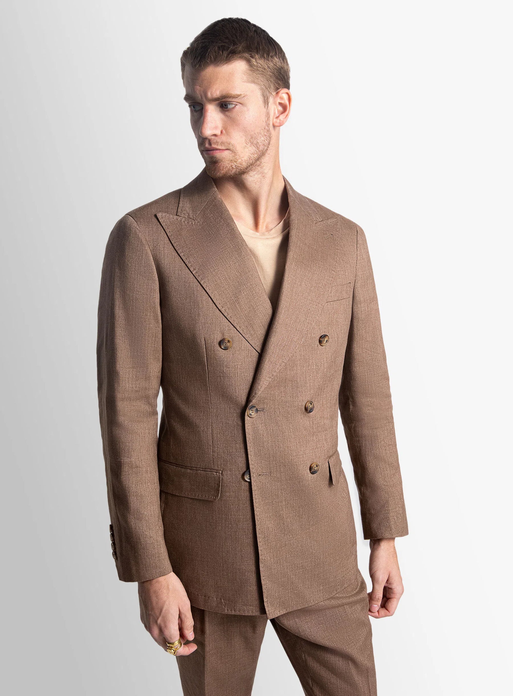 Tommaso Double Breasted Chocolate Twill Jacket
