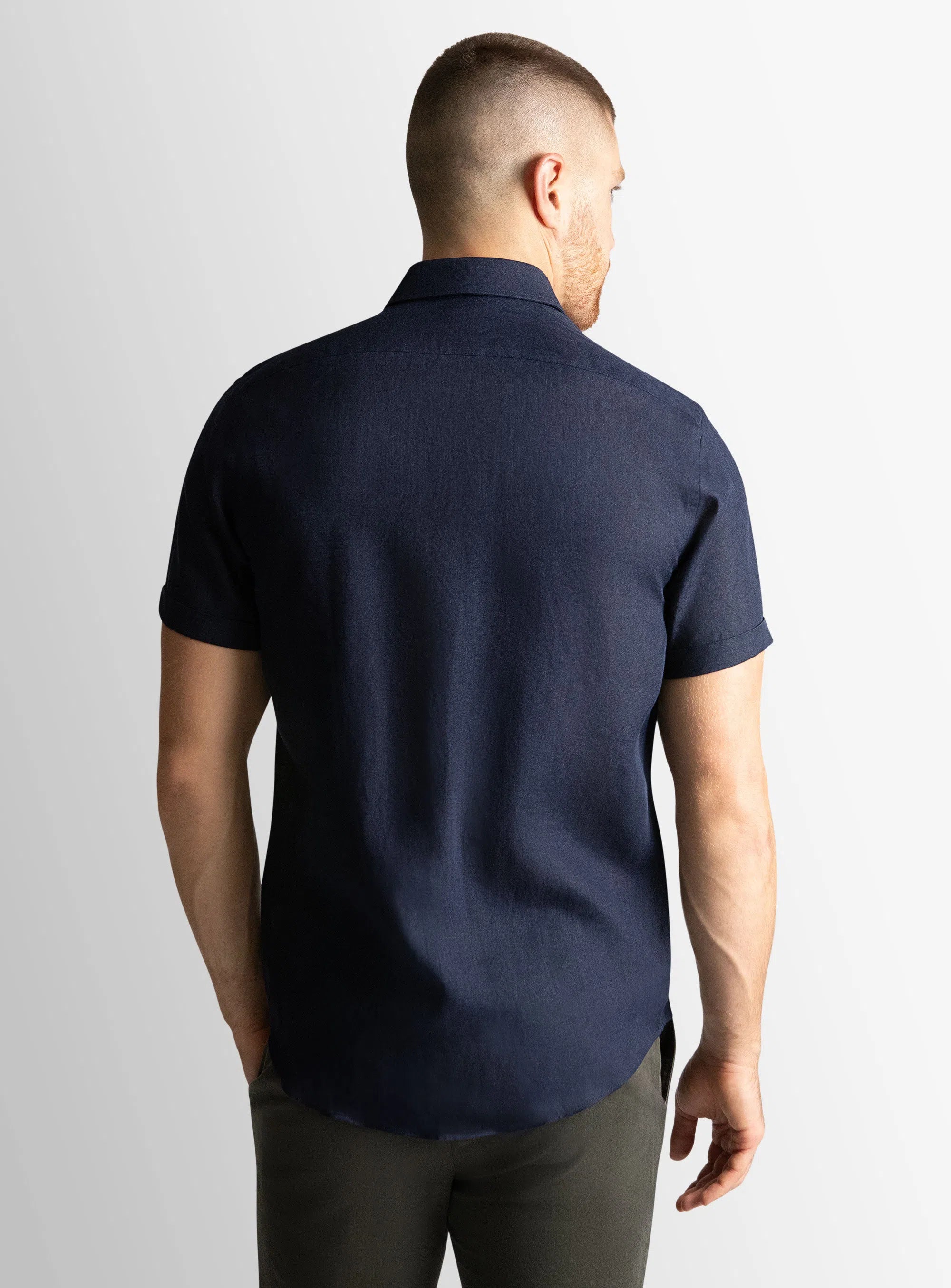 Tropea Navy Linen Short Sleeve Shirt