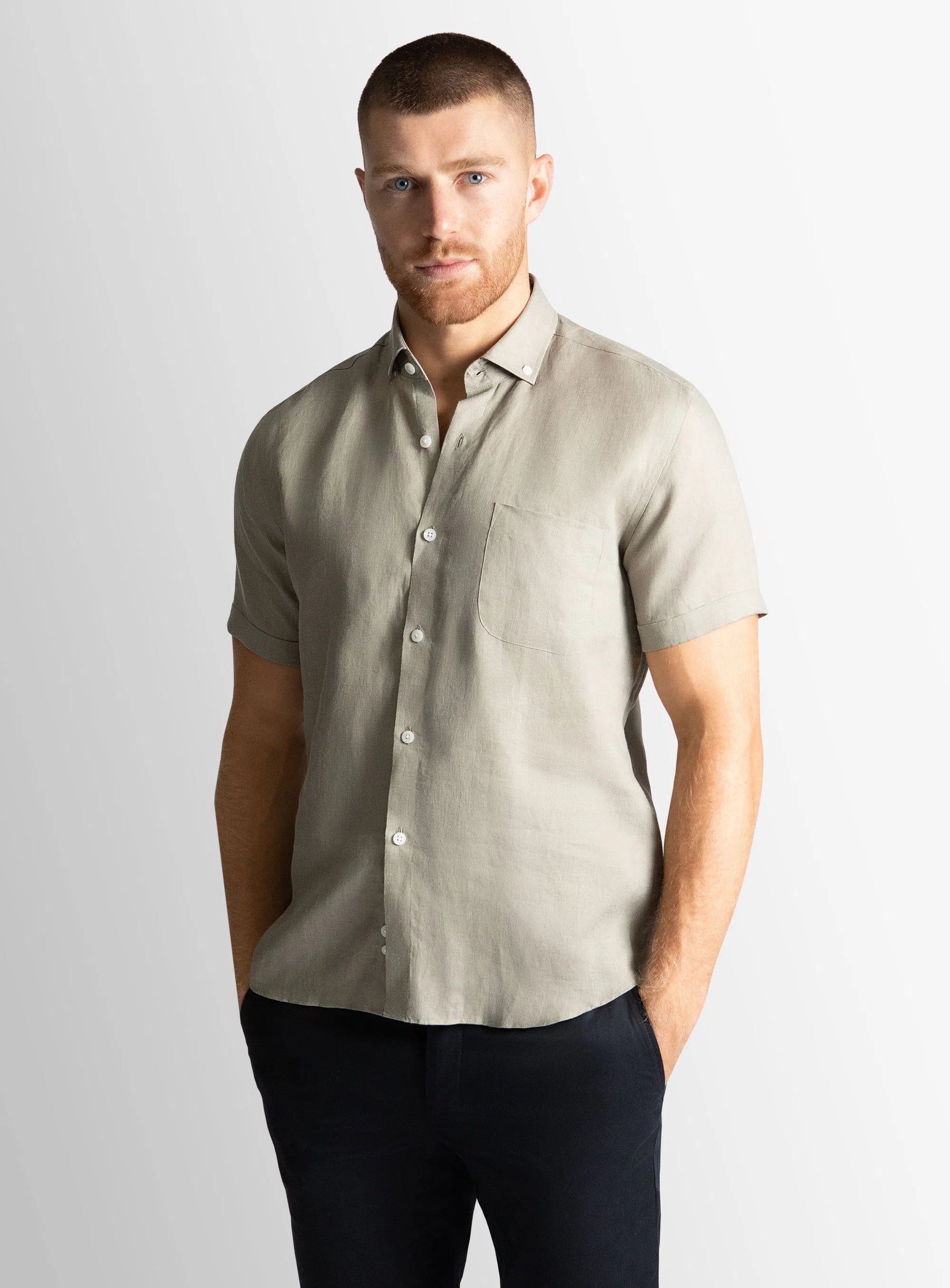 Tropea Sage Linen Short Sleeve Shirt