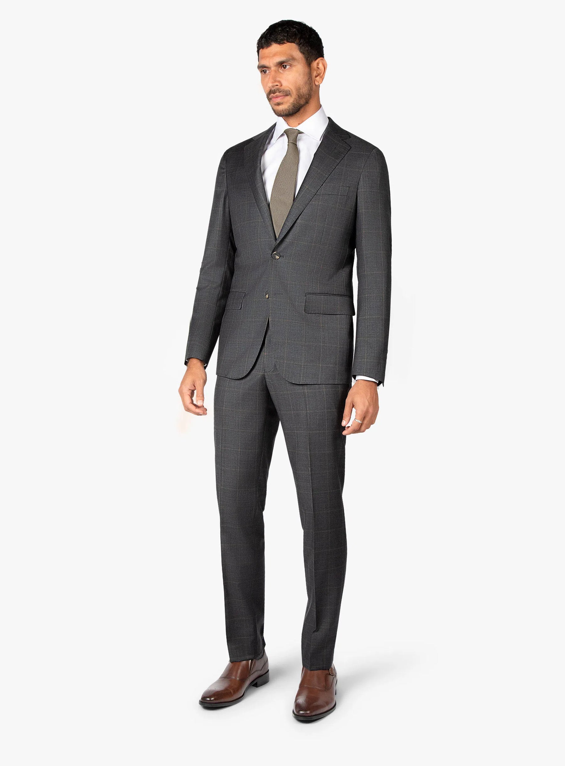 Vasquez Caramel Overcheck Charcoal Suit