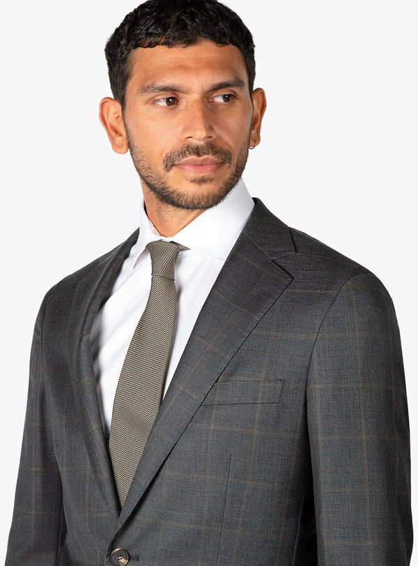 Vasquez Caramel Overcheck Charcoal Suit